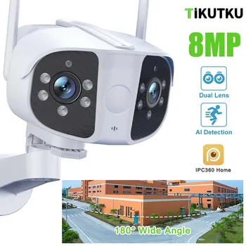 4K 8MP IP Kamera, WiFi Dvojno Objektiv Varnostno Zaščito Prostem Nepremočljiva CCTV Video Nadzor, Pametni Dom 180° Ultra Širokim Kotom