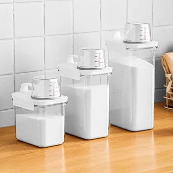Nepredušni Laundry Detergent v Prahu Škatla za Shranjevanje Jasno, pralni Prašek Posode Z Merilno Pokal Večnamenski Plastični Žitnih Jar