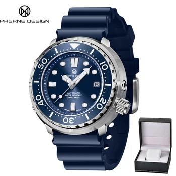 Tuna Watch Samodejno 45mm NH35 Gibanje Datum Modra Številčnica iz Nerjavečega Jekla C3 Svetlobna 300M Moške Potapljanje Mehanske Ročne ure