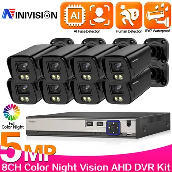 8CH Zaznavanje Obraza CCTV DVR 5MP Kovinski Bullet Black AHD Fotoaparat Kit Prostem IP67 Home Security Sistem za Video Nadzor, Komplet Set