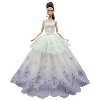 Moda Belo Zelena, Vijolična Cvetlični Poročno Zabavo, Obleke Za Barbie Lutka Obleko Off Ramenski Princesa Obleko 11.5