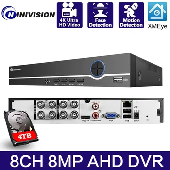 8CH 4K Super HD CCTV DVR H. 265 Nadzor Digitalni Video Snemalnik Za 2MP/3MP/4MP/5MP/8MP AHD IP Kamero XMEYE Hibridni NVR Sistem