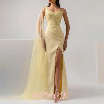 MOBUYE 2024 Priljubljena Eno Ramo Prom Oblačenja Tla-Dolžina S Kratkimi Rokavi Večer Fashion Eleganten Stranka Obleko Za Ženske