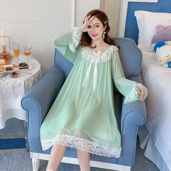 Vintage Sleepwear Nightgown Roza Obleka Princess Lolita Rokav Spavaćica Bele Čipke Dolgo V Noč Očesa Ženske Viktorijanski Peignoir Kawaii