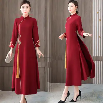 2024 tradicionalno kitajsko obleko qipao nacionalni cvet vezenje izboljšano cheongsam orientalski banket stranka večerno obleko vestido