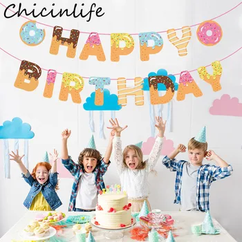 Chicinlife 1Set Kolobarni Happy Birthday Banner Krof Stranka Dekor Baby Tuš Otroci Uslug Rojstni Venci Bunting Supplie