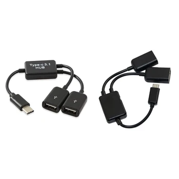 VZPON-1 Kos Tip C OTG USB Moški Dvojni 2.0 Ženski OTG Polnjenje 2 Port HUB Kabel Y Razdelilnik & 1 Kos Mikro-USB Cable,Micro-USB 