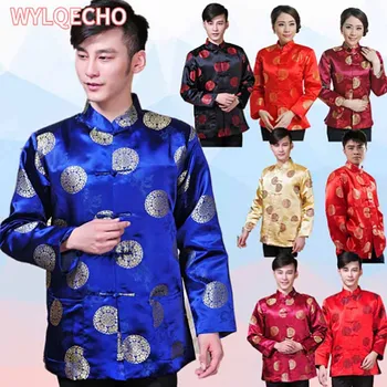 6Color Moških Novo Leto Vrhovi Kitajske Tradicionalne Tang Obleko z Dolgimi Rokavi Kung Fu Oblačila Mans Jakno Cheongsam Retro Oblačila S-3XL