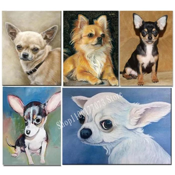 Navzkrižno Šiv Kit Srčkan Hišne Diamond Vezenje Črno in Belo Chihuahua Diamond Slikarstvo Pes Poln Kvadrat Živali Slike, Mozaik