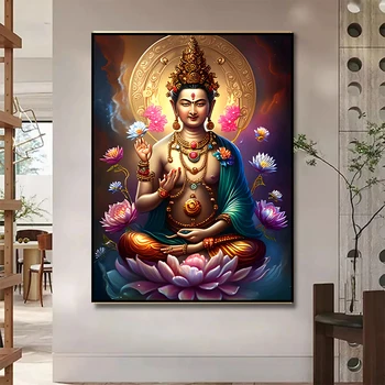 Diamond Vezenje Zen Lotus Buda 5D Diamond Slikarstvo DIY Vse Mozaik likovne Ustvarjalnosti Hobiji Doma, Okras, Darila
