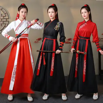 Kitajski Hanfu Obleka Ženske Tradicionalni Etnični Slog Vrhovi, Krila Pasu Oblačila Moških Vezenine Wushu Kung Fu Vitez Cosplay Kostumi