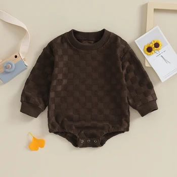 Za Malčke Baby Boy Majica Romper Šahovnice Dolg Rokav Vrhovi Novorojenčka Pomlad Obleko
