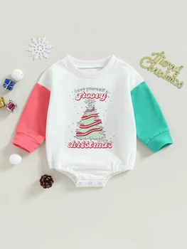 Za Malčke Baby Božič Majica Jumpsuit Krog Vratu Dolg Rokav Santa Božič Drevo Tiskanja Romper Malčka Oblačila