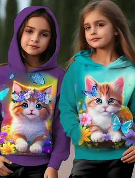 otroci Hoodies 3D PrintCartoon Cvetlični Mačka Ulične Fantje Dekleta Sweatshirts Prevelik pulover s kapuco Kawaii Puloverji Trenirke Oblačila