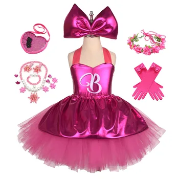 Princesa Dekleta Rožnata Koleno Dolžina Barbi Tutu Obleke za Dekle Rojstni dan noč Čarovnic Božični Kostumi Margot Robbie Cosplay