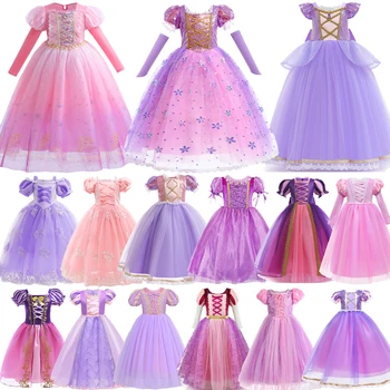 Dekleta Disney Princess Rapunzel Obleko Otrok Cosplay Zapleten Kostum Fancy Vijolično Luksuzni Očesa Oblačila Rojstni Žogo Obleki 2-10T