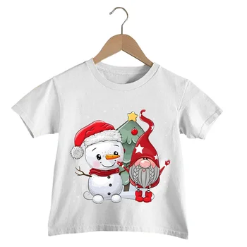 Otrok Božič T-shirt Risanka Gnome Dekleta Vrhovi Majica Xmas Party Boys Oblačila Snjegović Božič Tiskanja Otroka Jeseni Tshirt