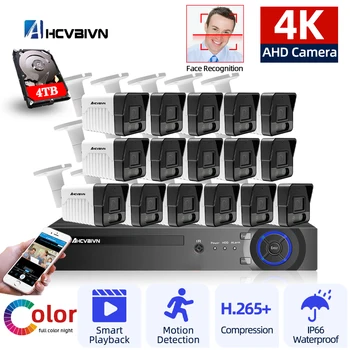 4K 16 Kanal CCTV Kamere Sistema za zaščito, Komplet H. 265 16CH DVR Prostem Barve Night Vision AHD Kamere za Video Nadzor, Nastavite P2P