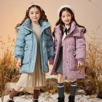 2023 Otroci Pozimi Parka Sneg Plašč Dekle Moda Kariran Hooded Bela Raca Navzdol Jakno Otroci Windproof Toplo Outwear