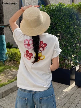 Preproste majice Ženske Cvetlični Vse-match Modo Vrečasta korejskem Slogu Kontrast Barve Vrhovi High Street Harajuku Hipster Poletje vsak Dan