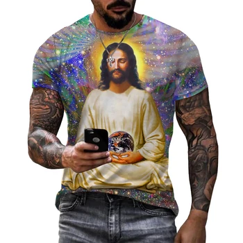Poletje Moda 3D Bog Jezus Natisnjeni Moški T-shirt 2022 Unisex Fantje Tee Priložnostne Srajce Prevelik T Srajce