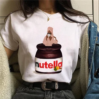 Nutella Tiskanja Bombaž Majica s kratkimi rokavi Ženske 90. letih Harajuku Kawaii Modni T-shirt Grafični Srčkan Risanka Tshirt korejski Slog Top Tees Ženski