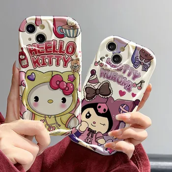 Sanrio Hello Kitty Kuromi Val Primeru Telefon Za iPhone 15 14 13 12 11 Pro Max X XR XS 8 7 Plus SE 2020 Mehko TPU Zaščitni Pokrov