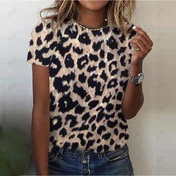 Seksi Ženske T-shirt Leopard Moda Natisnjeni Priložnostne Kratkimi Rokavi Tshirt Za Dekleta Ulica Lepa Tees O-vratu Vrh Dame Majica