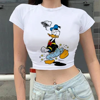Disney Grafika Print Majica S Kratkimi Rokavi Ženske Harajuku, Donald Duck Top Majica Novo Poletje Moda Priložnostne Mickey Mouse Print Majica S Kratkimi Rokavi Ženske