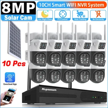 10CH WiFi NVR 8MP Brezžična Varnost Solarni Sistem Kamere na Prostem Brezžična IP Kamera Dvojno objektiv Video Nadzor Kit CCTV NVR Set