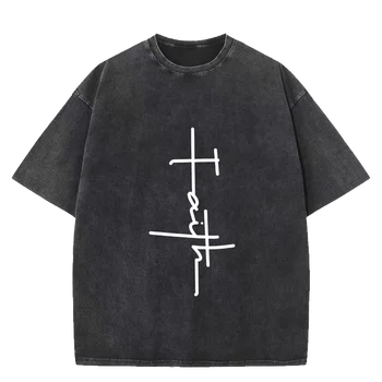 Moda Za Moške Ulične Hip Hop Prevelik Retro T Shirt Vere Graphic T-Shirt Vintage Oprana Black Tshirt Harajuku Tee Bombaž