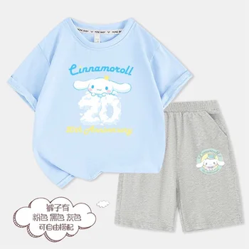 Sanrio Jade Pes Kratek Rokav Poletje Priložnostne T-Shirt Nastavite Nove Srednje in Velike Otroke korejski Oblačila, otroške Hlače