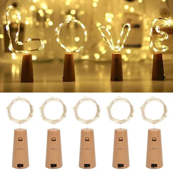 2-5Pcs Pravljice LED Steklenico Vina Plute Svetlobe Niz Festoon Bakrene Žice Božič Garland za Počitnice Stranka Poroko Notranjo Dekoracijo