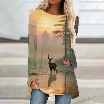 2023 nove ženske dolgimi rokavi obleka jelena 3D tiskani lady dolgo sleeved obleko modni trend lady dolgimi rokavi obleka