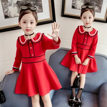 Deklice Obleko Jeseni Leta 2023 Nova Princesa Modi Velike Rdeče otroška Obleka otroška Obleka