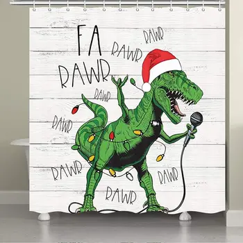Smešno Božič Tuš Zavesa Srčkan Dinozaver v Hat Santa Petje Vesel Božič za Otroke, Tuš Zavese Smešno Kopalnica Dekor