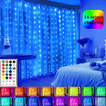 300 LED Okno Zavese Pravljice Luči RGB Barvni Spreminjanje PVC Vila Lučka z Oddaljenim USB Powered Ledenica Luči za Poroko Dekor