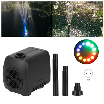 Vrt, Akvarij Vodnjak Nepremočljiva Ultra-tih Vodo Črpalka z Napajalni Kabel z 12 LED Luči 15 W EU Plug Nastavljiv
