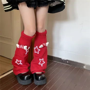Goth Lolita Toplejše Y2k Nogavice Gamaše Japonski Plesti Nogavice Noge Kritje Cosplay Dodatki Žensk Rjave Star Design Leg Ogrevalnike