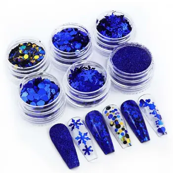 6PcsUltra Fine Bleščice za Oblikovanje Nohtov Royal Modre Bleščice v Prahu Pigment Prah Nail Art Decors Snežinka Nohtov Sequins Dobave