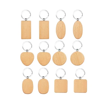 Lesene Key Ring Prazno Leseno Ključnih Verige DIY Lesa ključe za Okraski, Darila Pyrography Design
