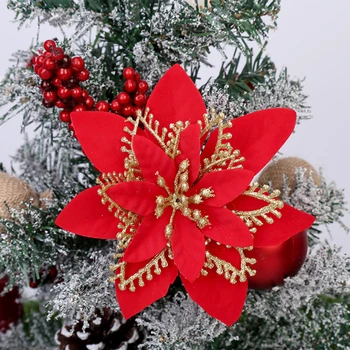 10pcs Umetno Božično Cvetje Bleščice Ponaredek Cvetje Okraski za novoletne jelke Vesel Božič Okraski za Dom Novo Leto