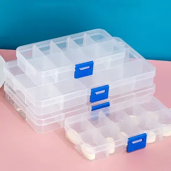 1pc Pregleden 15 Mrežo Nastavljive Plastične Škatle Nakit Plastičnih Obrti, Organizator Shranjevanje Kroglice Škatle Embalaža Medicine Polje